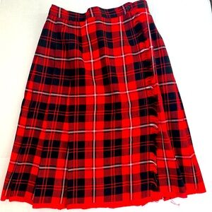 Peck & peck red tartan plaid wool skirt kilt vintage